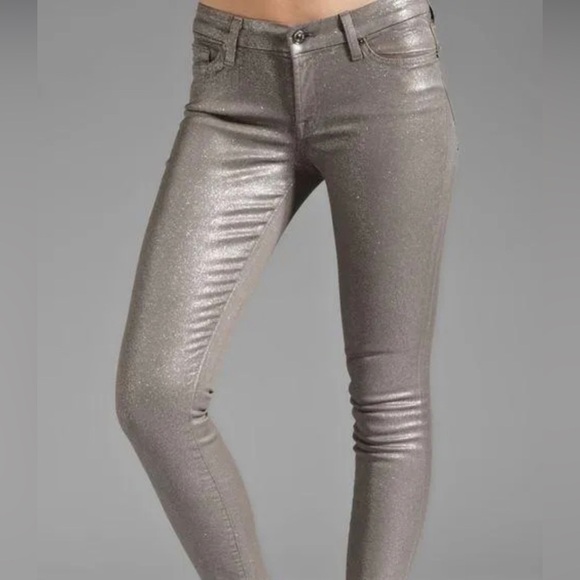 7 For All Mankind The Skinny Jeans Size 26 Stretch Gray Sparkle Glitter - Picture 1 of 11